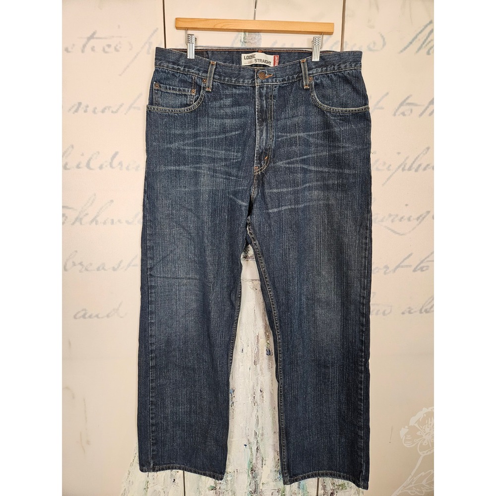 Levis 569 Loose Straight Jeans Mens 36x34 Dark Wash Blue Denim